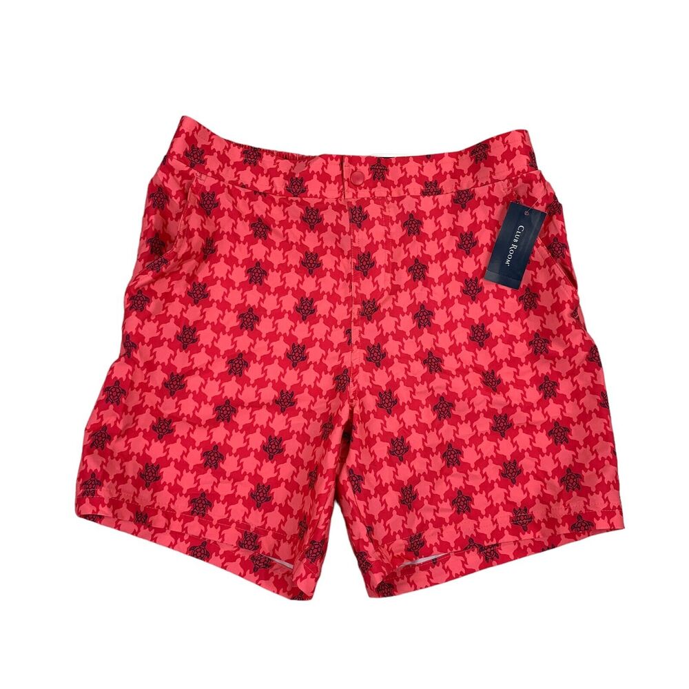 Club Room Mens Turtle-Print Mesh-Lined 7" Board Shorts Rose Pink S